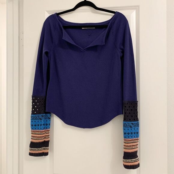 We The Free Tops - NWOT We the Free sz XL thermal waffle knit LS top crochet knit sleeves cuff